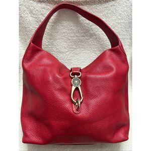 Dooney & Bourke Red Pebble Leather Logo Lock Large shoulder Hobo Bag